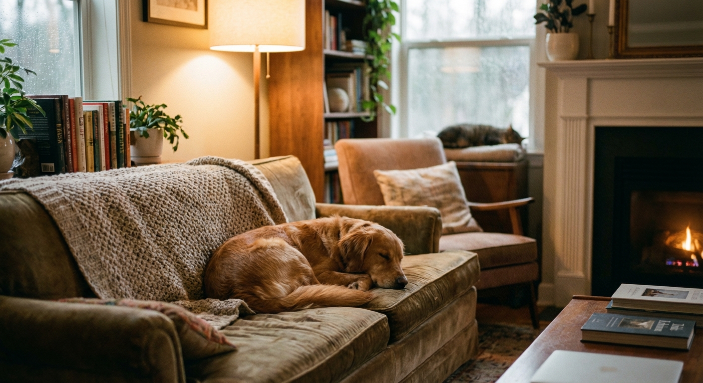 Dog asleep on a sofa