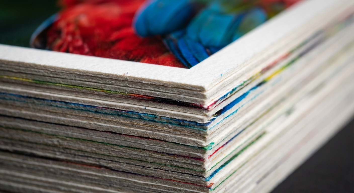 Close-up of vibrant photo prints on thick card stock