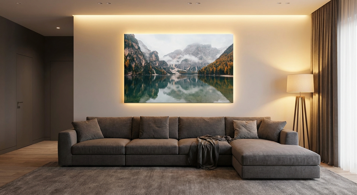 Canvas print hanging on a living room wall